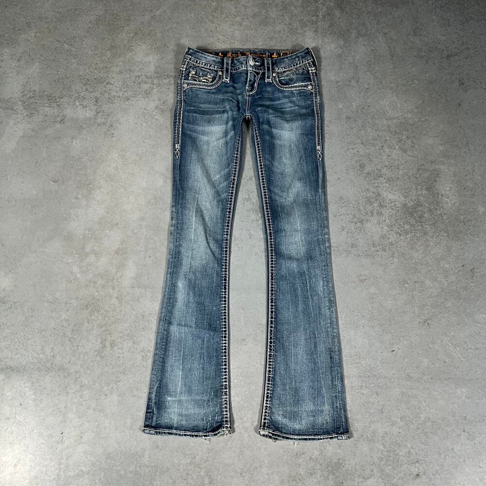 Rock Revival Low Rise Bootcut Women's Size 25 Jeans Flared Thick Stitch Denim